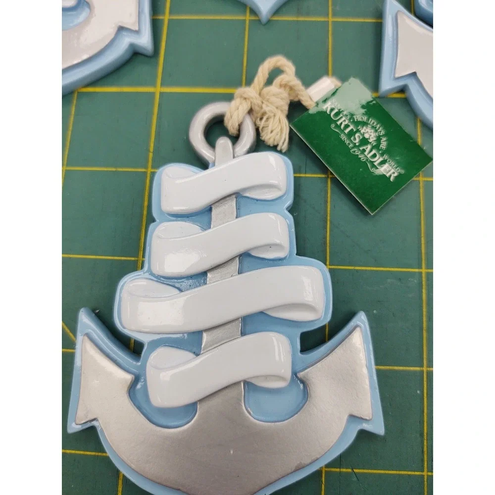NEW Kurt S. Adler Resin Blue Anchor Christmas Ornaments Coastal‎ Beach Set of 4